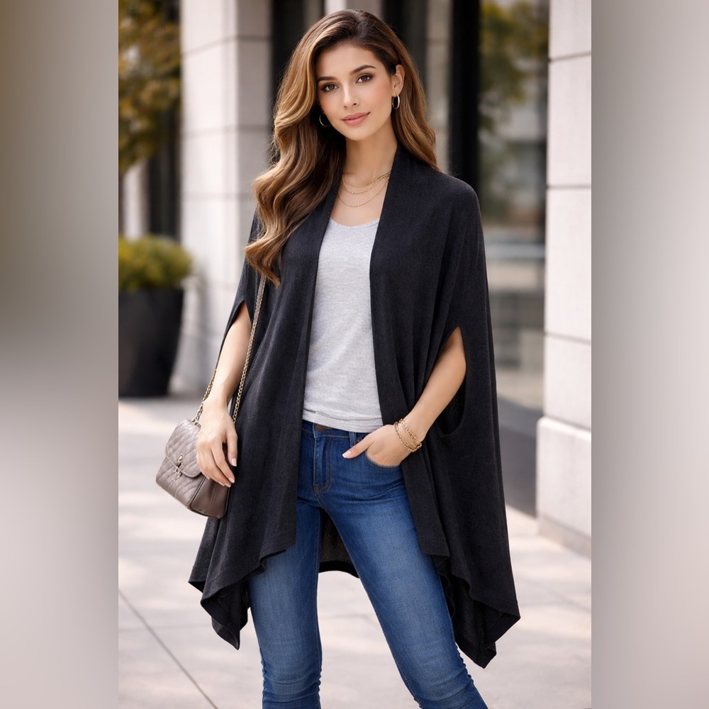 NORDSTROM NWOT One Size Heathered Black Pull-Through Travel Scarf